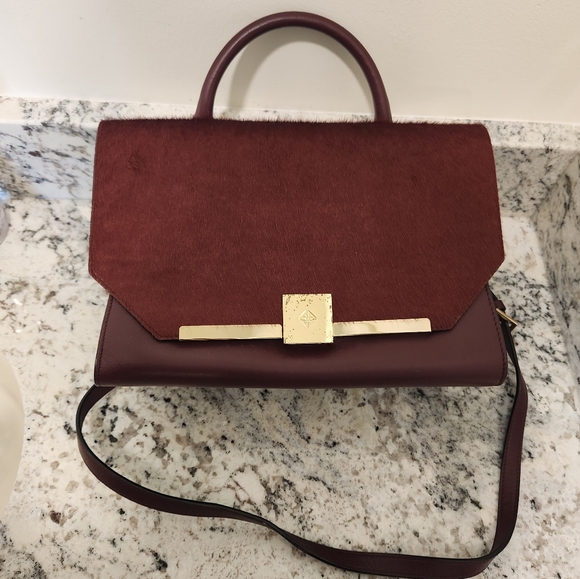 Antonio Melani Burgundy Leather Purse Shoulder Strap Calf hair flap Medium size - Picture 3 of 3